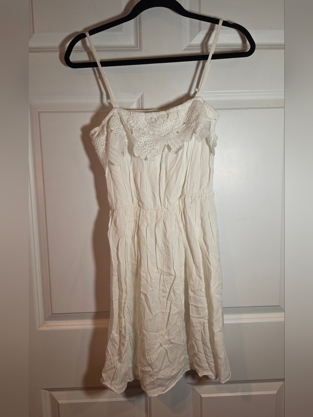 Doe & Rae Off White Lace-Trim Spaghetti Strap Mini Dress S
